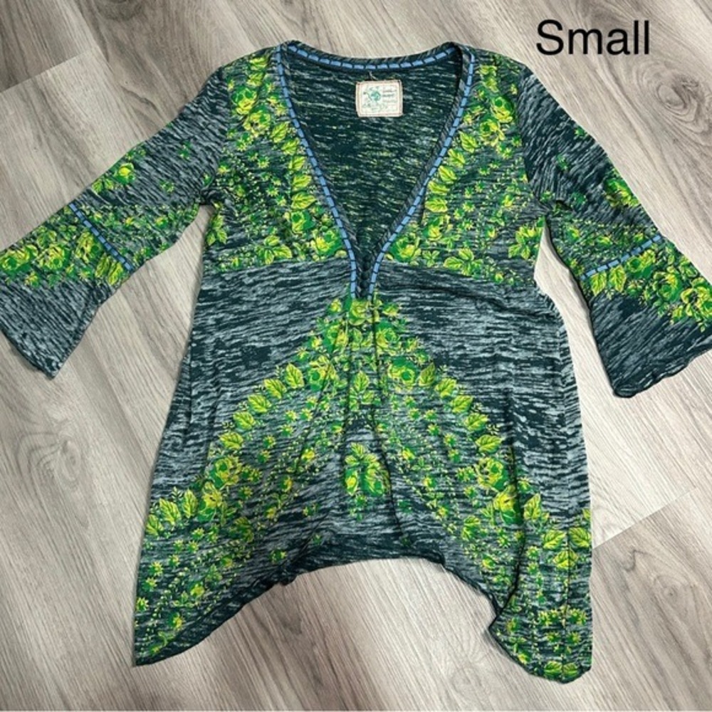 Free People Green and‎ Blue Tunic Top